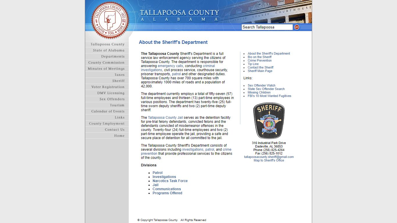 Tallapoosa County - About the Sheriff's Department
